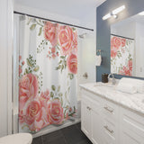 Shower Curtains-Luscious Pink Floral-Gold Trim