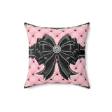 Obsidian Black Bow in Princess Pink - Square Pillow