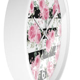 Pretty Pink Roses -Black Stripes - Wall Clock