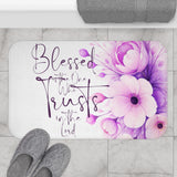 Purple Flower Bouquet - Blessed is the One - Bath Mat (Faith)