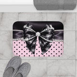Black Satin Diamond Bow - Pink Polka Dots - Bath Mat