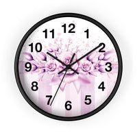 Wall Clock - Lavender Ribbons & Roses - Glam Watercolor Floral Stripes