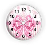 Princess Pink Damask Bow - Wall Clock