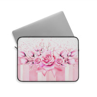 Laptop Sleeve - Blush Ribbons & Roses - Glam Watercolor Floral Stripes