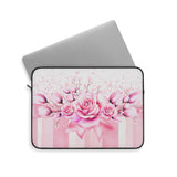 Laptop Sleeve - Blush Ribbons & Roses - Glam Watercolor Floral Stripes