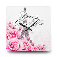 Acrylic Wall Clock - Dreams Come True - Paris Dreams - Pink