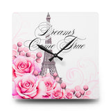 Acrylic Wall Clock - Dreams Come True - Paris Dreams - Pink