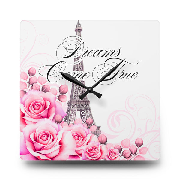 Acrylic Wall Clock - Dreams Come True - Paris Dreams - Pink