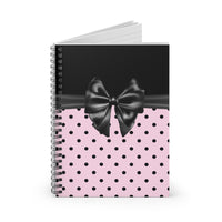 Small Spiral Notebook, 6x8in-Glam Black Bow-Soft Pink-Black Polka Dots