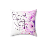 Purple Flower Bouquet - Blessed is the One - Square Pillow (Faith)