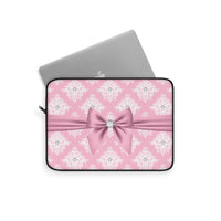 Laptop Sleeve-Glam Pink Mauve Bow-White Damask Diamonds