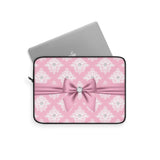 Laptop Sleeve-Glam Pink Mauve Bow-White Damask Diamonds