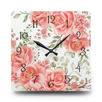 Acrylic Wall Clock-Luscious Pink Floral-Gold Trim