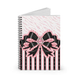 Black & Pink Ruffle Bow Couture | Pink Zebra Print - Spiral Notebook