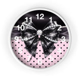 Black Satin Diamond Bow - Pink Polka Dots - Wall Clock