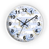 Powder Blue Sugar Blossom Stripes - Wall Clock