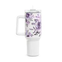 Glam Cup Tumbler, 40oz - Soft Purple Floral - White