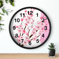 Wall Clock- Pink Floral Blossoms - White & Pink