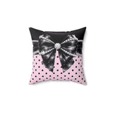 Black Satin Diamond Bow - Pink Polka Dots - Square Pillow