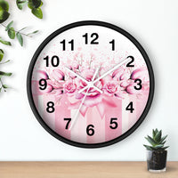 Wall Clock - Blush Ribbons & Roses  - Glam Watercolor Floral Stripes