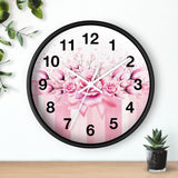 Wall Clock - Blush Ribbons & Roses  - Glam Watercolor Floral Stripes