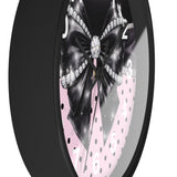 Black Satin Diamond Bow - Pink Polka Dots - Wall Clock