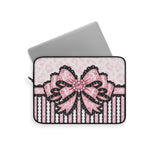 Ballet Pink Black Ruffle Leopard Bow Couture- Laptop Sleeve