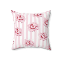 Square Pillow-Pink Floral Pinstripes