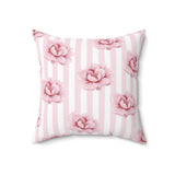 Square Pillow-Pink Floral Pinstripes