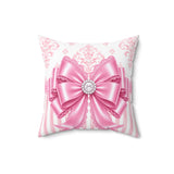 Princess Pink Damask Bow - Square Pillow