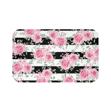 Pretty Pink Roses -Black Stripes - Bath Mat