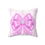 Orchid Lilac Damask Bow - Square Pillow