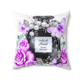Square Pillow - Purple Midnight Roses - Perfume Bottle White