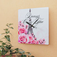 Acrylic Wall Clock - Dreams Come True - Paris Dreams - Pink