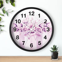 Wall Clock - Lavender Ribbons & Roses - Glam Watercolor Floral Stripes