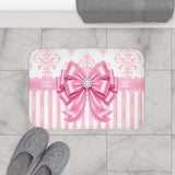 Princess Pink Damask Bow - Bath Mat