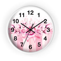Wall Clock - Blush Ribbons & Roses  - Glam Watercolor Floral Stripes