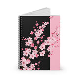 Small Spiral Notebook, 6x8in-Pink Floral Blossoms-Black & Pink