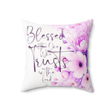 Purple Flower Bouquet - Blessed is the One - Square Pillow (Faith)