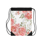 Drawstring Bag-Luscious Pink Floral-Gold Trim
