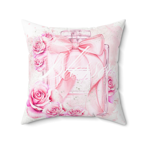 Square Pillow - Pink Blush & Roses Perfume Bottle - Blessed