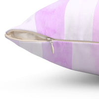 Square Pillow -Lavender Ribbons & Roses - Glam Watercolor Floral Stripes