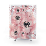 Shower Curtains-Rose Gold-Pink Floral-Paint Splatter