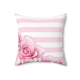 Pink Stripes Floral Roses - Square Pillow