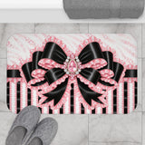 Black & Pink Ruffle Bow Couture | Pink Zebra Print - Bath Mat