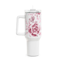 Glam Cup Tumbler, 40oz - Soft Pink Floral Mauve - White