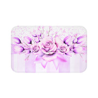 Bath Mat - Lavender Ribbons & Roses - Glam Watercolor Floral Stripes