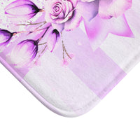 Bath Mat - Lavender Ribbons & Roses - Glam Watercolor Floral Stripes