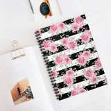 Pretty Pink Roses - Black Stripes - Spiral Notebook (Small)