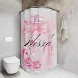 Shower Curtains - Pink Blush & Roses Perfume Bottle - Blessed Black